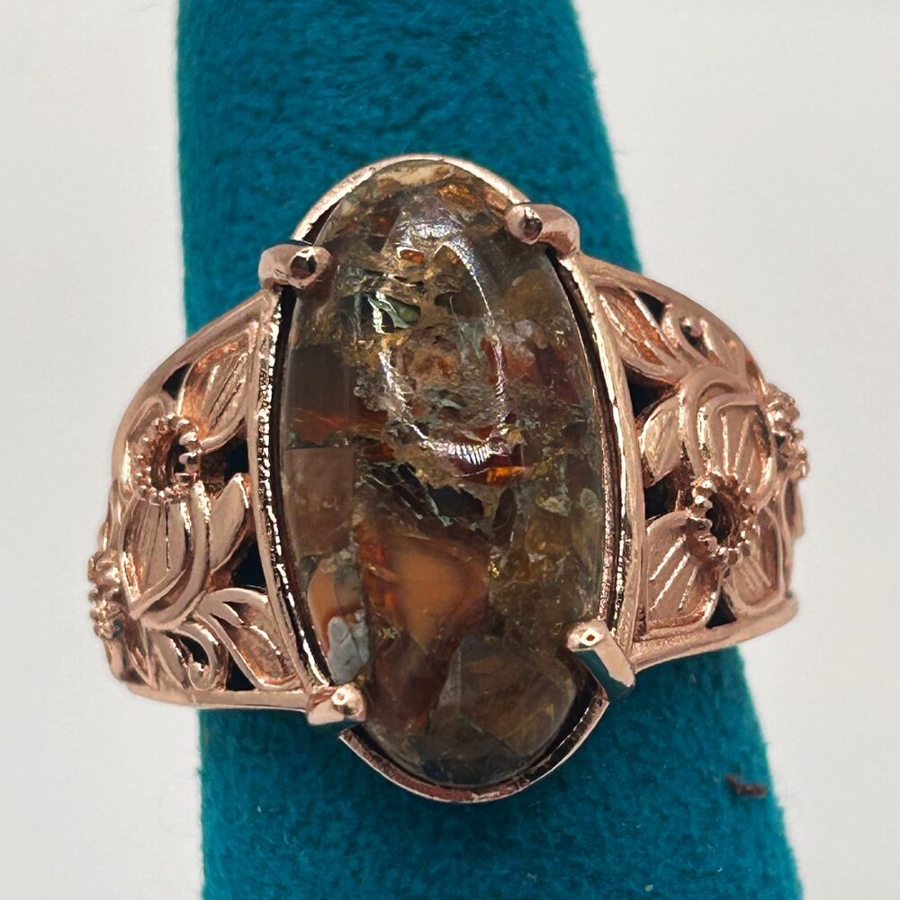 Matrix Fire Opal 10.25 ctw Solitaire Ring. 14K YG Over & Platinum Over Copper! 7